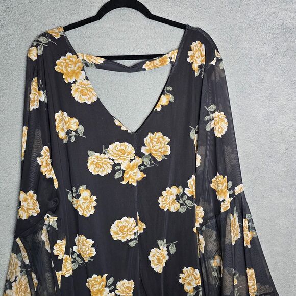Torrid Floral Blouse Womens 5X Black V-Neck Sheer Bell Sleeve Boho Fairycore Top - Picture 8 of 13